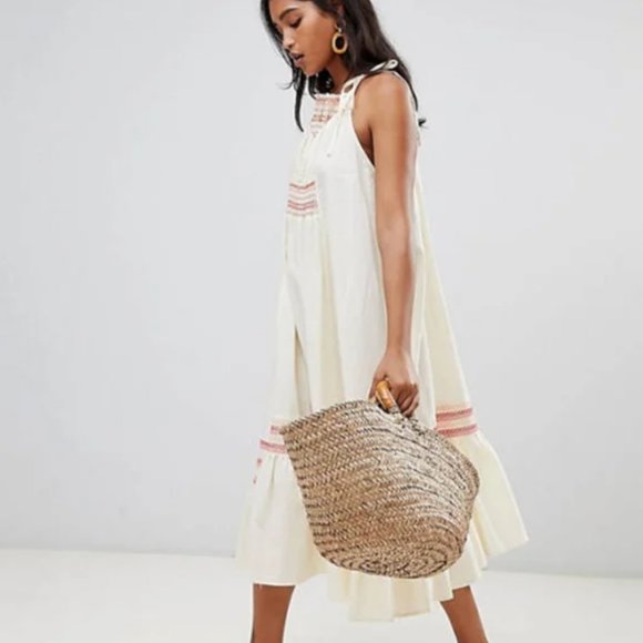 Free People Another Love Embroidered Linen Midi Dress, Size L, NWT - Picture 11 of 12